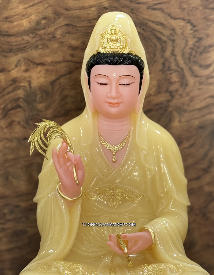 Tượng Quan Âm bằng bột đá thạch anh mã số QA-019