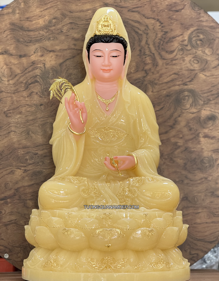 Tượng Quan Âm bằng bột đá thạch anh mã số QA-019