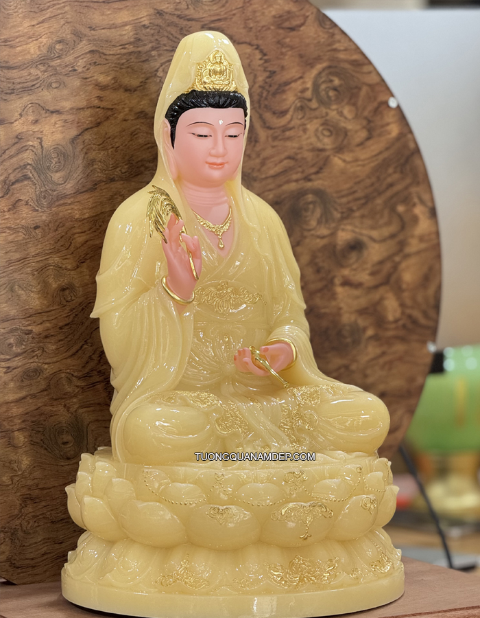 Tượng Quan Âm bằng bột đá thạch anh mã số QA-019