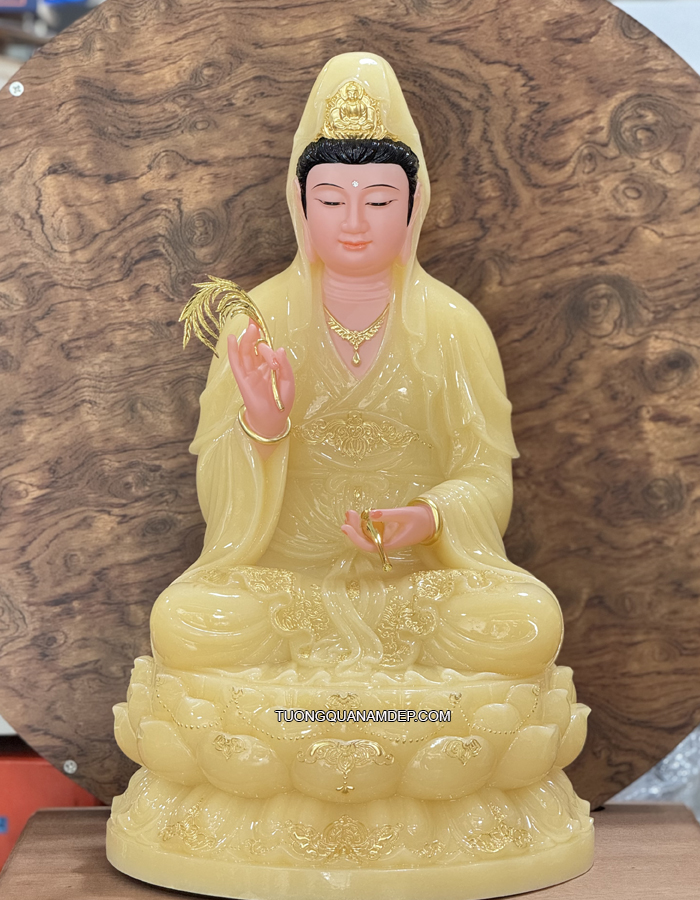 Tượng Quan Âm bằng bột đá thạch anh mã số QA-019
