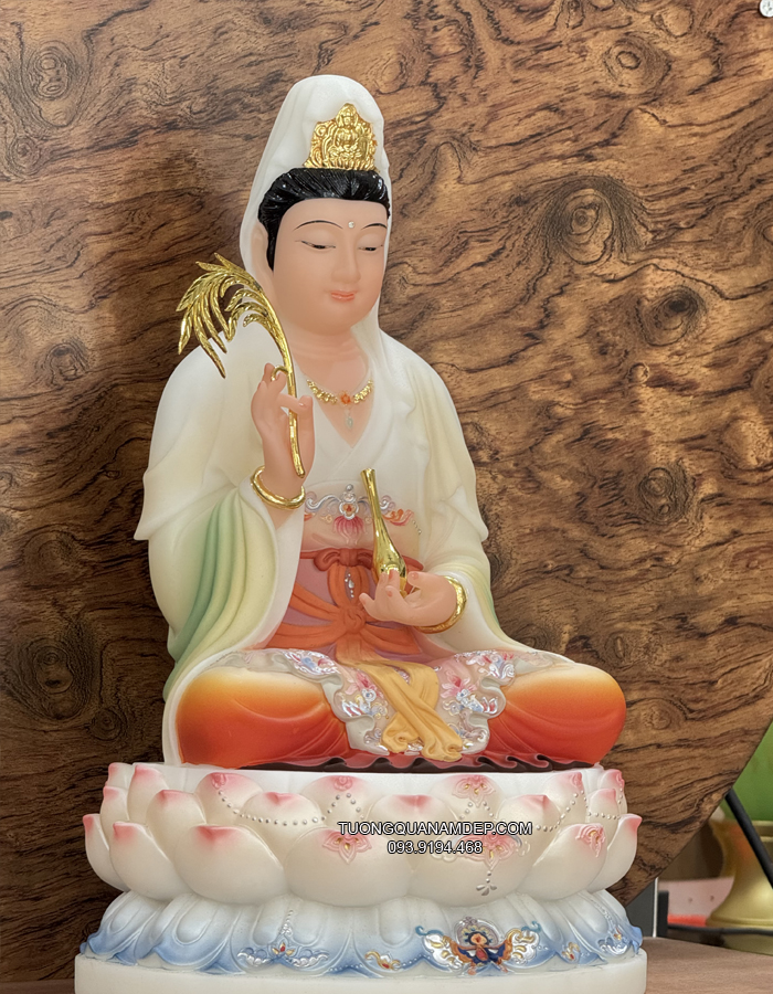 Tượng Quan Âm vẽ gấm bằng bột đá cao cấp