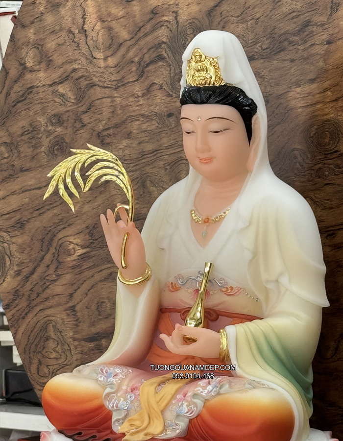 Tượng Quan Âm vẽ gấm bằng bột đá cao cấp