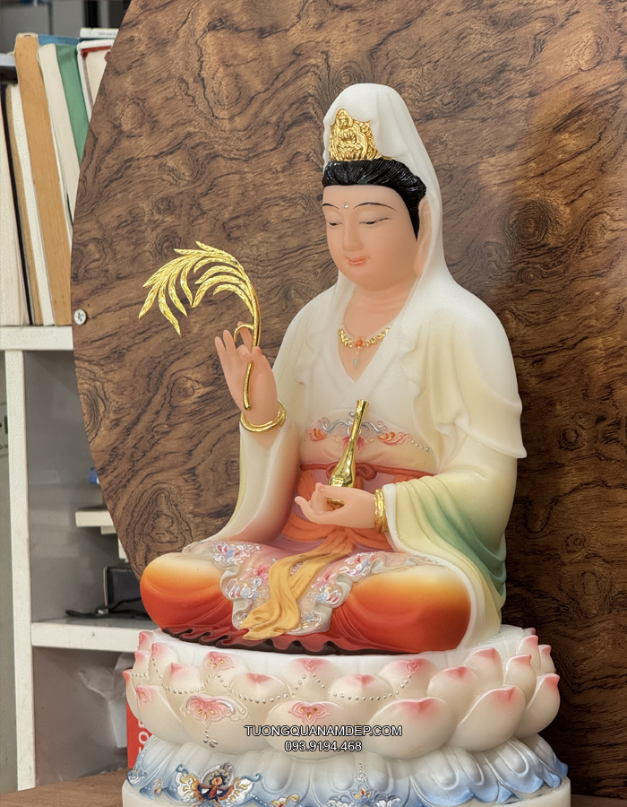 Tượng Quan Âm vẽ gấm bằng bột đá cao cấp