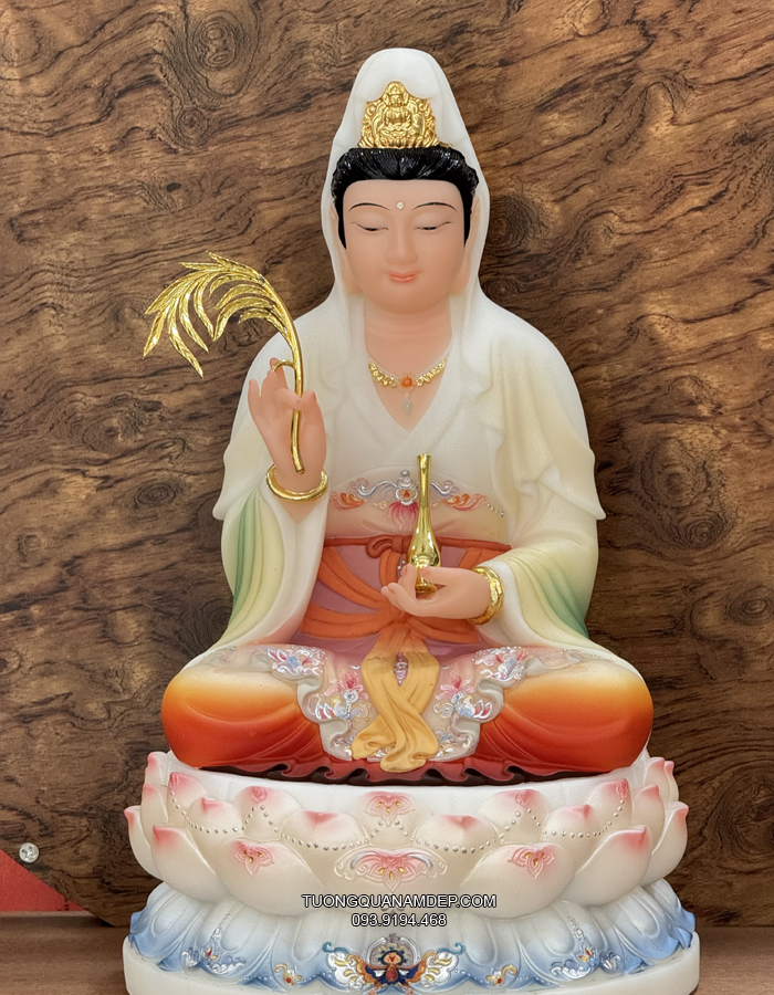 Tượng Quan Âm vẽ gấm bằng bột đá cao cấp