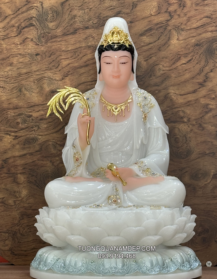 Tượng Quan Âm Trắng Đế Sen nhiều tầng