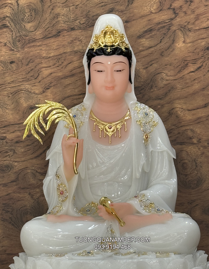 Tượng Quan Âm Trắng Đế Sen nhiều tầng