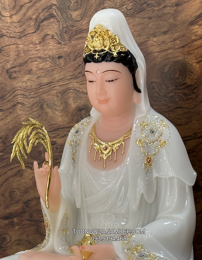 Tượng Quan Âm Trắng Đế Sen nhiều tầng