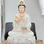Tượng Quan Âm Sứ Trắng Sen Hồng Cao Cấp QA-010