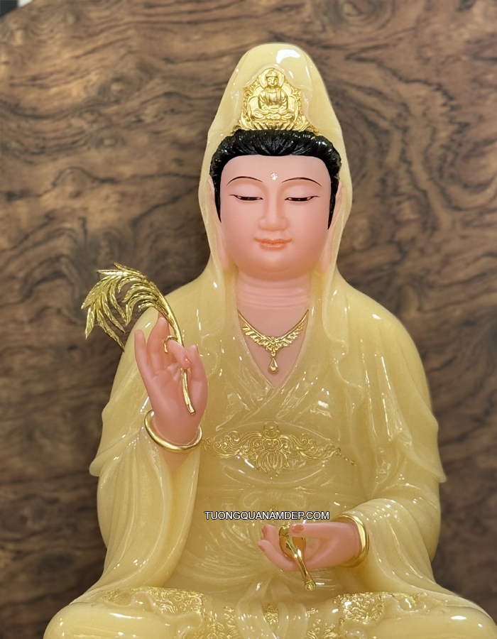 Tượng Quan Âm bằng bột đá thạch anh mã số QA-019