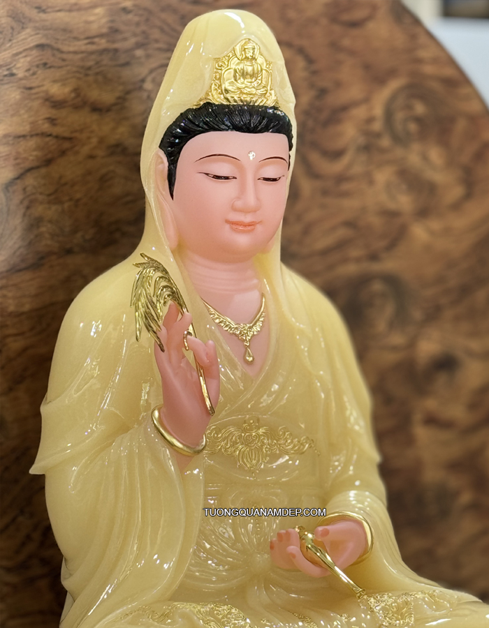 Tượng Quan Âm bằng bột đá thạch anh mã số QA-019