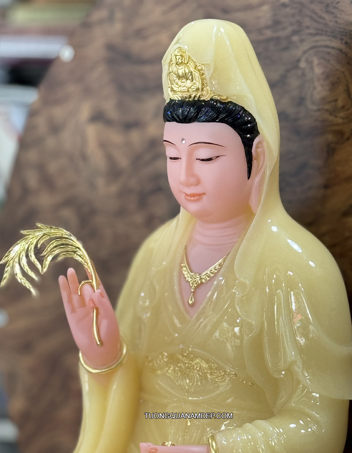 Tượng Quan Âm bằng bột đá thạch anh mã số QA-019