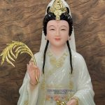 tượng Phật Bà Quan Âm xanh ngọc viền vàng đẹp