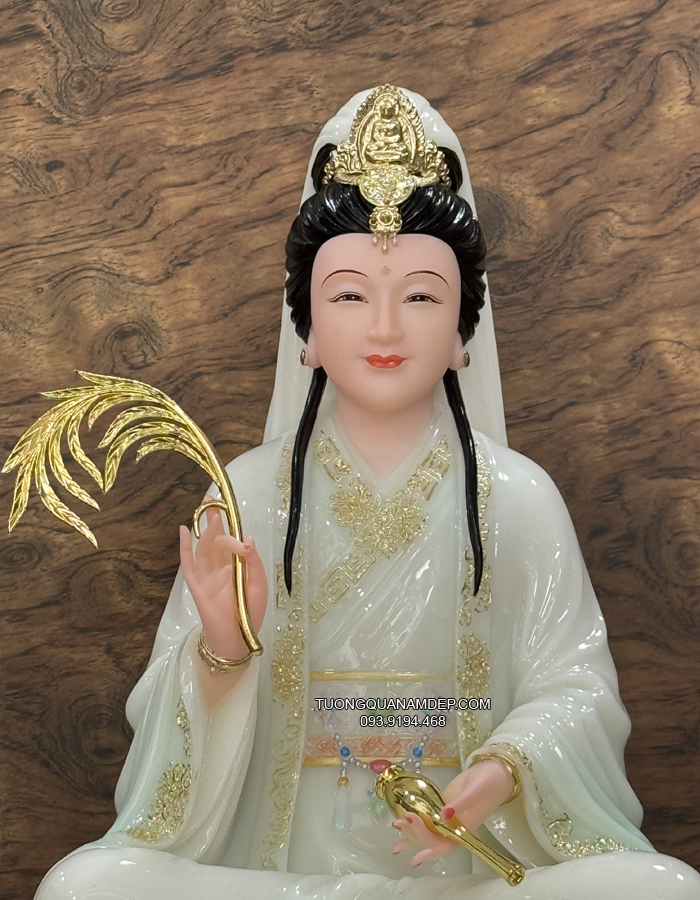 tượng Phật Bà Quan Âm xanh ngọc viền vàng đẹp