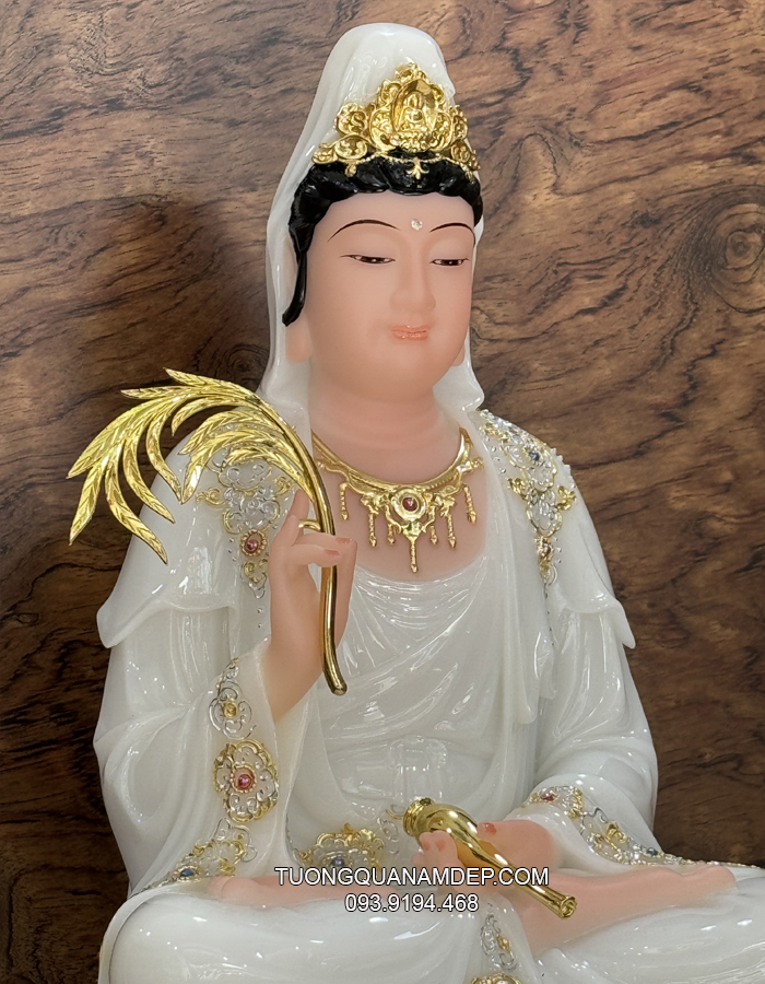 Tượng Quan Âm Trắng Đế Sen nhiều tầng